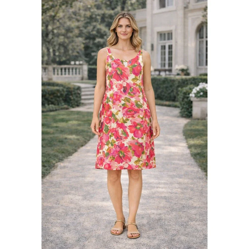 ANTHROPOLOGIE 9-H15 STCL Dress Floral Linen Blend Knee Lenght Size 10  676504652 - Picture 3 of 9